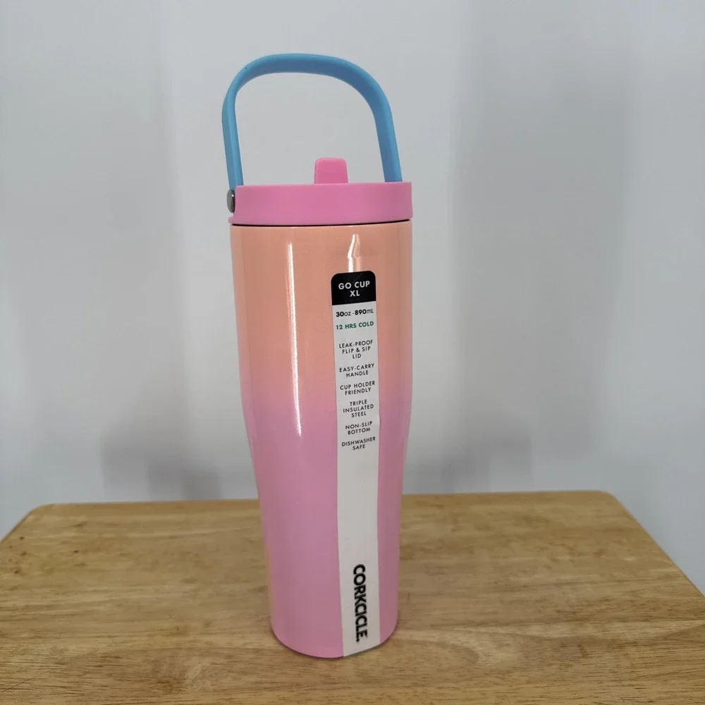 NWT Corkcicle Go Cup XL 30oz Varsity Purple Insulated Tumbler Handle Lid Ombré